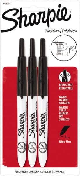 Sharpie - Black Permanent Marker - Retractable Ultra Fine Tip, AP Nontoxic Ink - USA Tool & Supply