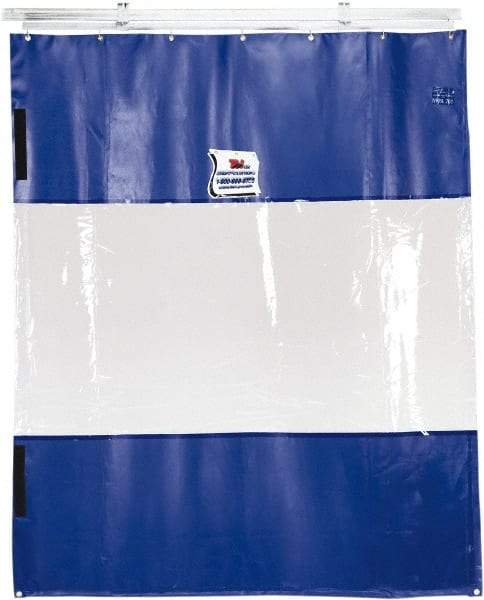 TMI, LLC - 6' Door Width x 8' Door Height PVC Solid with Vision Panel (Style) Industrial Curtain Kit - Blue/Clear - USA Tool & Supply