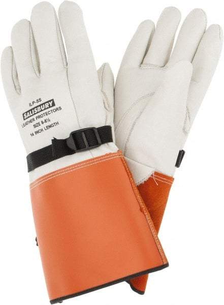 Salisbury by Honeywell - Class 0, Size L (8), 14" Long, Cowhide Leather Protector - Tan/Orange - USA Tool & Supply