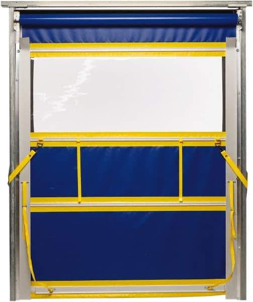 TMI, LLC - 10' Door Width x 10' Door Height PVC Solid with Vision Panel & Spring Loaded Manual (Style) Roll Up Dock Screen - Blue/Yellow/Clear - USA Tool & Supply