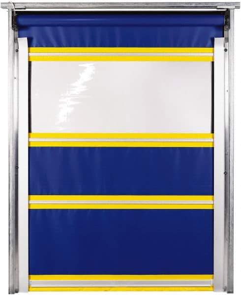 TMI, LLC - 8' Door Width x 8' Door Height PVC Solid with Vision Panel & In-Tube Motorized (Style) Roll Up Dock Screen - Blue/Yellow/Clear - USA Tool & Supply