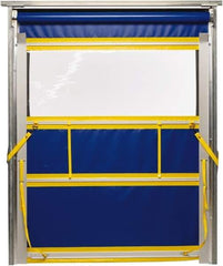 TMI, LLC - 10' Door Width x 12' Door Height PVC Solid with Vision Panel & Spring Loaded Manual (Style) Roll Up Dock Screen - Blue/Yellow/Clear - USA Tool & Supply
