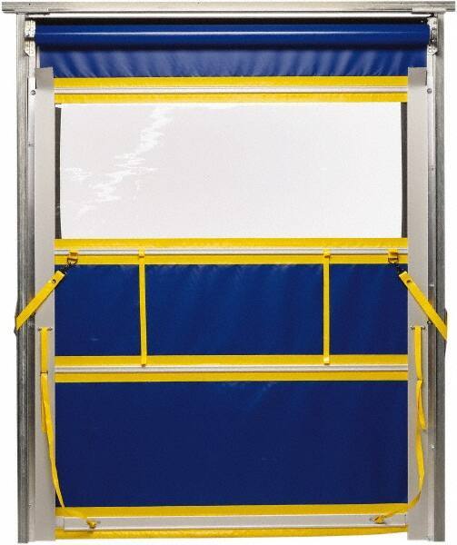 TMI, LLC - 8' Door Width x 8' Door Height PVC Solid with Vision Panel & Spring Loaded Manual (Style) Roll Up Dock Screen - Blue/Yellow/Clear - USA Tool & Supply