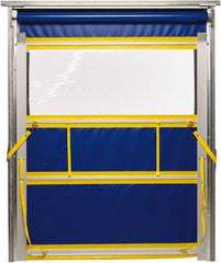 TMI, LLC - 8' Door Width x 8' Door Height PVC Solid with Vision Panel & Spring Loaded Manual (Style) Roll Up Dock Screen - Blue/Yellow/Clear - USA Tool & Supply