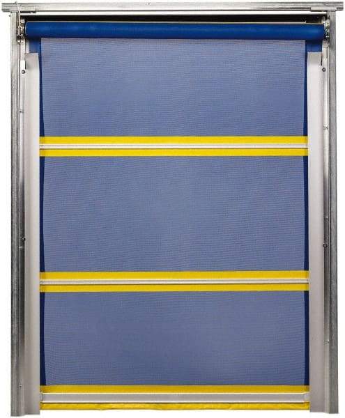 TMI, LLC - 12' Door Width x 12' Door Height PVC Mesh Bug Screen & In-Tube Motorized (Style) Roll Up Dock Screen - Blue/Yellow - USA Tool & Supply