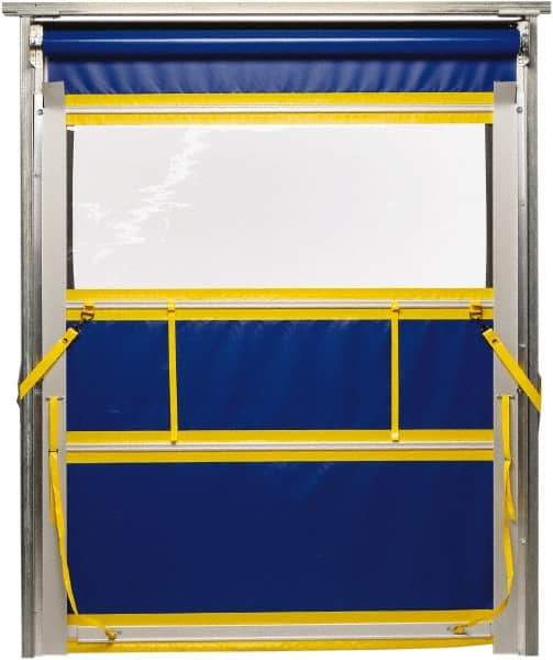 TMI, LLC - 6' Door Width x 8' Door Height PVC Solid with Vision Panel & Spring Loaded Manual (Style) Roll Up Dock Screen - Blue/Yellow/Clear - USA Tool & Supply