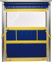 TMI, LLC - 6' Door Width x 8' Door Height PVC Solid with Vision Panel & Spring Loaded Manual (Style) Roll Up Dock Screen - Blue/Yellow/Clear - USA Tool & Supply