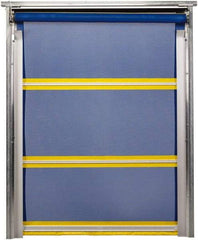 TMI, LLC - 8' Door Width x 10' Door Height PVC Mesh Bug Screen & In-Tube Motorized (Style) Roll Up Dock Screen - Blue/Yellow - USA Tool & Supply