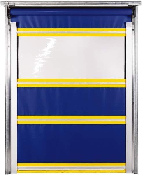 TMI, LLC - 10' Door Width x 12' Door Height PVC Solid with Vision Panel & In-Tube Motorized (Style) Roll Up Dock Screen - Blue/Yellow/Clear - USA Tool & Supply