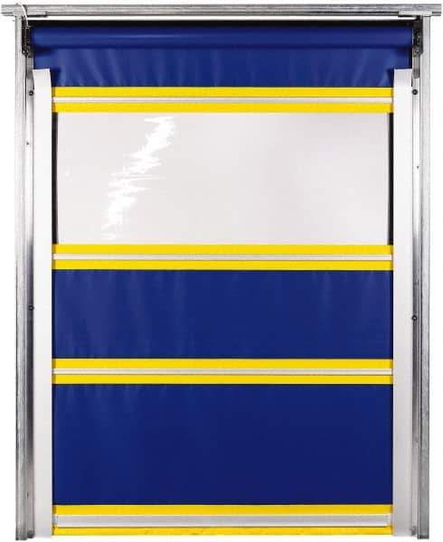 TMI, LLC - 10' Door Width x 10' Door Height PVC Solid with Vision Panel & In-Tube Motorized (Style) Roll Up Dock Screen - Blue/Yellow/Clear - USA Tool & Supply