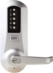 Kaba Access - Combination Entry Lever Lockset with Key Override - 2-3/4" Back Set, No Cylinder, Zamak3, Satin Chrome Finish - USA Tool & Supply