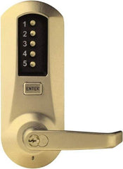 Kaba Access - Pushbutton Lock with Interchangeable Core Lever Lockset for 1-3/4 to 2-1/4" Thick Doors - 2-3/4" Back Set, 6 or 7 Pin Length Best & Compatible (Core Not Included) Cylinder, Satin Brass Finish - USA Tool & Supply