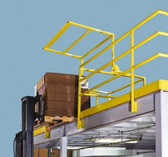 FabEnCo - Powder Coated Carbon Steel Rail Safety Gate - Fits 64W x 42H" Clear Opening, 1-1/2" Wide x 80" Door Height, 190 Lb, Yellow - USA Tool & Supply