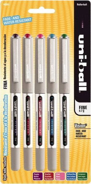 Uni-Ball - Roller Ball 0.7mm Stick Pen - Brilliant Blue, Evergreen, Pink, Purple & Red - USA Tool & Supply