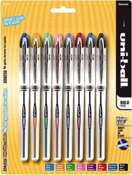 Uni-Ball - Roller Ball 0.5mm Refill Cards - Black, Blue, Black/Blue, Green, Orange, Pink, Purple & Red - USA Tool & Supply