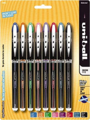 Uni-Ball - Roller Ball 0.8mm Stick Pen - Black, Blue, Black, Blue, Green, Orange, Pink, Purple & Red - USA Tool & Supply