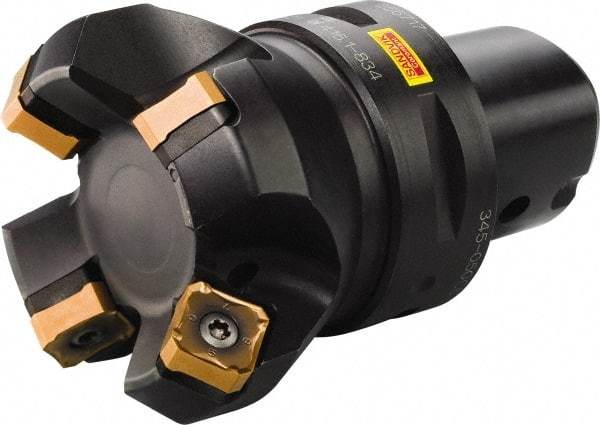Sandvik Coromant - 80mm Cut Diam, 63mm Arbor Hole, 6mm Max Depth of Cut, 45° Indexable Chamfer & Angle Face Mill - 6 Inserts, 345R-13T5 Insert, Right Hand Cut, Series CoroMill 345 - USA Tool & Supply