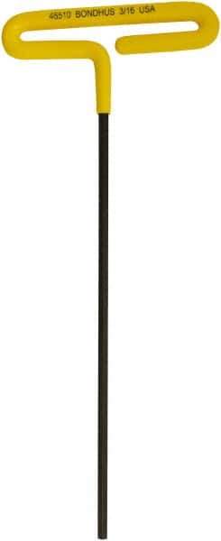 Bondhus - 3/16" Hex, T-Handle Cushion Grip, Hex Key - 248mm OAL, Inch System of Measurement - USA Tool & Supply