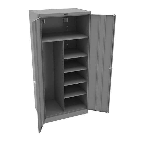 Tennsco - 6 Shelf Combination Storage Cabinet - Steel, 36" Wide x 24" Deep x 78" High, Medium Gray - USA Tool & Supply