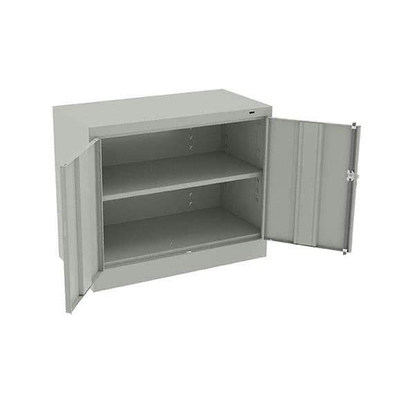Tennsco - 2 Shelf Locking Storage Cabinet - Steel, 36" Wide x 18" Deep x 30" High, Light Gray - USA Tool & Supply