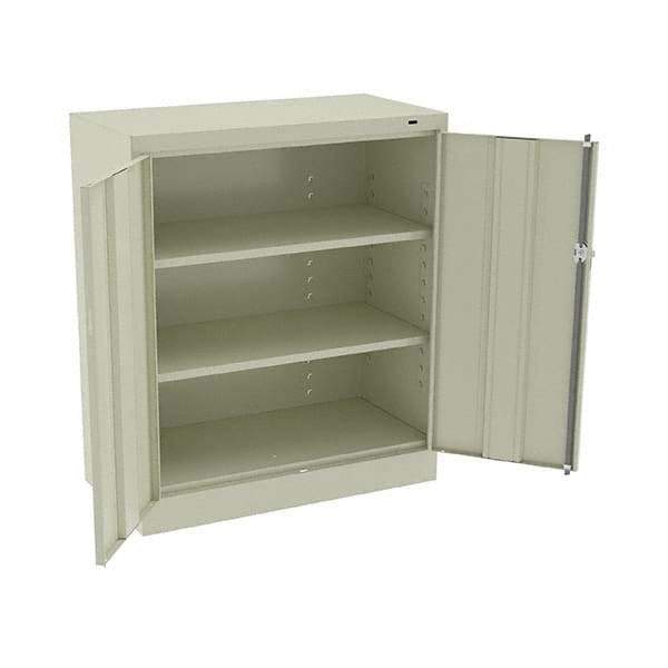 Tennsco - 3 Shelf Locking Storage Cabinet - Steel, 36" Wide x 18" Deep x 42" High, Champagne/Putty - USA Tool & Supply