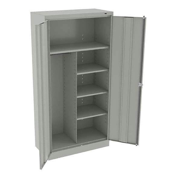 Tennsco - 6 Shelf Combination Storage Cabinet - Steel, 36" Wide x 18" Deep x 72" High, Light Gray - USA Tool & Supply