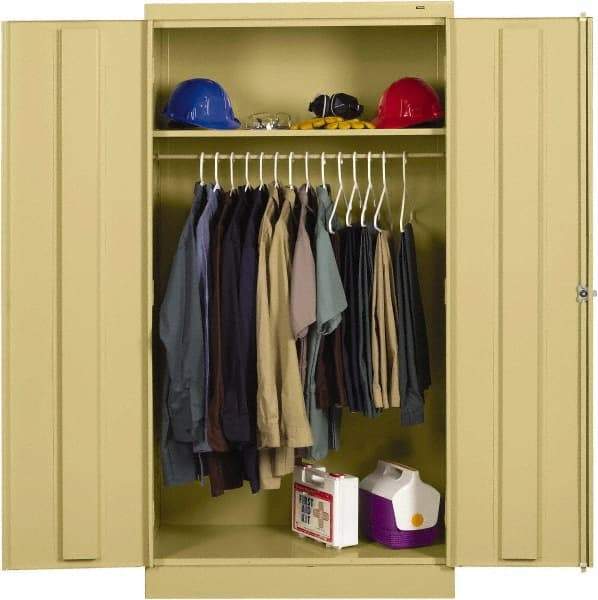 Tennsco - 2 Shelf Wardrobe Storage Cabinet - Steel, 36" Wide x 18" Deep x 72" High, Champagne/Putty - USA Tool & Supply