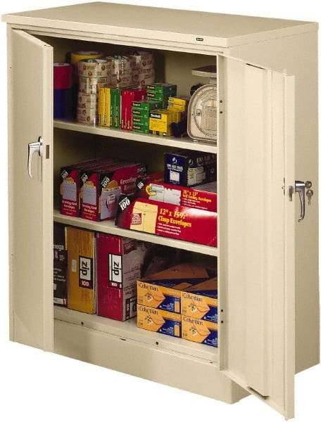 Tennsco - 3 Shelf Locking Storage Cabinet - Steel, 36" Wide x 18" Deep x 42" High, Champagne/Putty - USA Tool & Supply