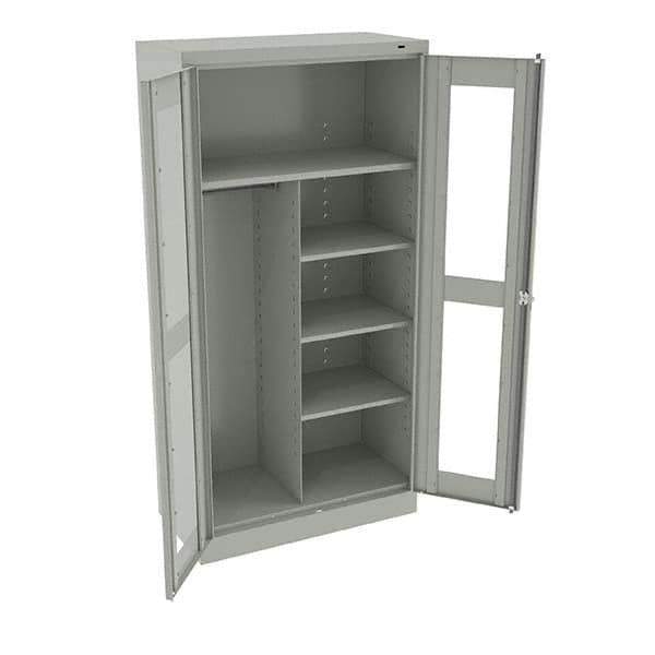 Tennsco - 6 Shelf Combination Storage Cabinet - Steel, 36" Wide x 18" Deep x 72" High, Light Gray - USA Tool & Supply