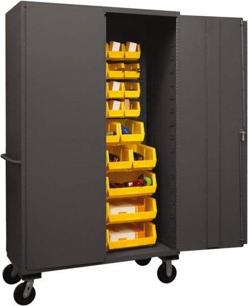 Durham - 42 Bin Mobile Storage Cabinet - Steel, 48" Wide x 24" Deep x 80" High, Yellow - USA Tool & Supply