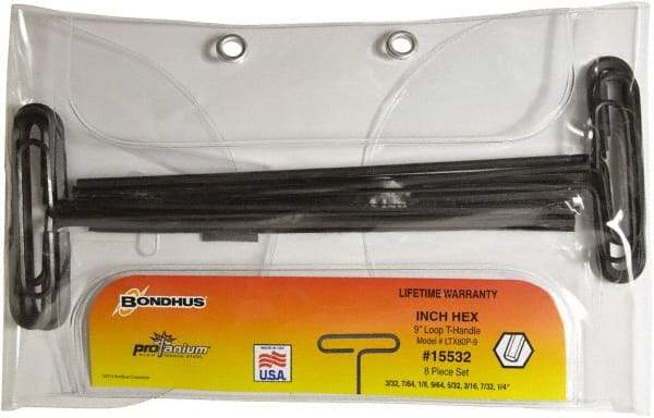 Bondhus - T-Handle Hex Key Set - Hex Range 3/32 to 1/4", Protanium High Torque Steel - USA Tool & Supply