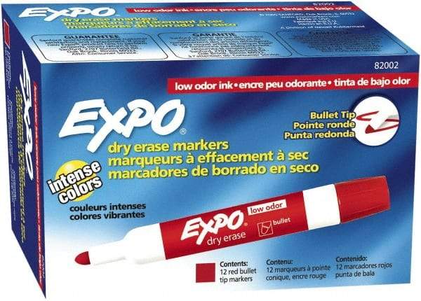 Expo - Red Low Odor Bullet Tip 12 Pack Dry Erase Markers - For Use with Dry Erase Marker Boards - USA Tool & Supply