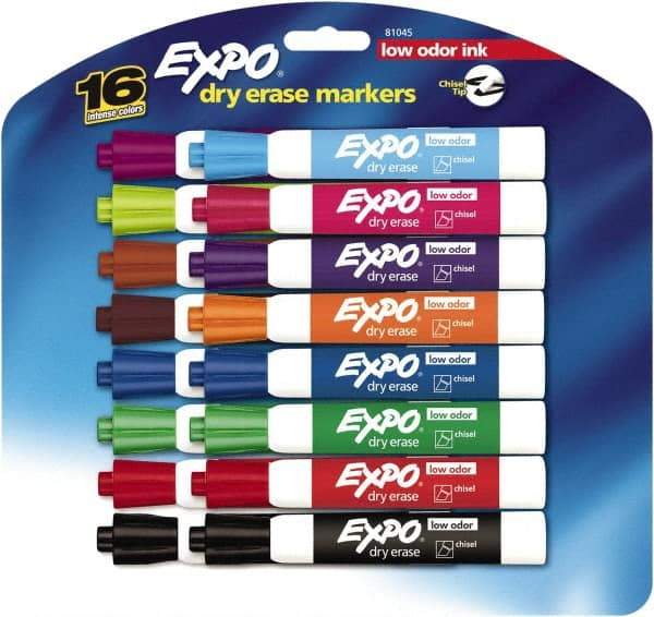 Expo - Assorted Colors, Low Odor Chisel Tip 16 Pack Dry Erase Markers - For Use with Dry Erase Marker Boards - USA Tool & Supply