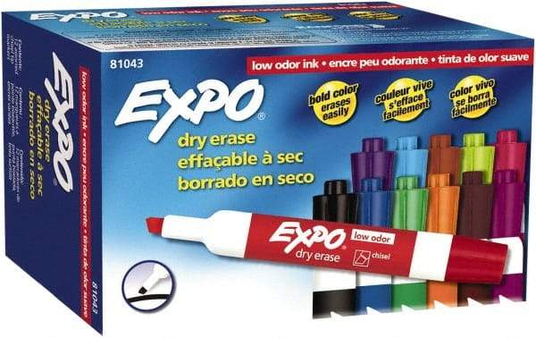 Expo - Aqua, Black, Blue, Brown, Green, Lime, Orange, Pink, Plum, Pumpkin, Purple & Red Low Odor Chisel Tip 12 Pack Dry Erase Markers - For Use with Dry Erase Marker Boards - USA Tool & Supply