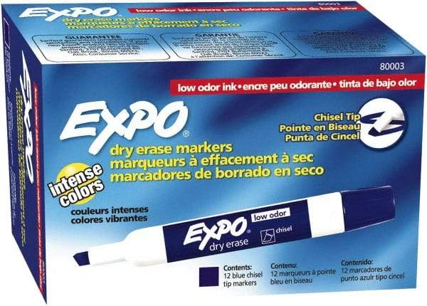 Expo - Blue Low Odor Chisel Tip 12 Pack Dry Erase Markers - For Use with Dry Erase Marker Boards - USA Tool & Supply