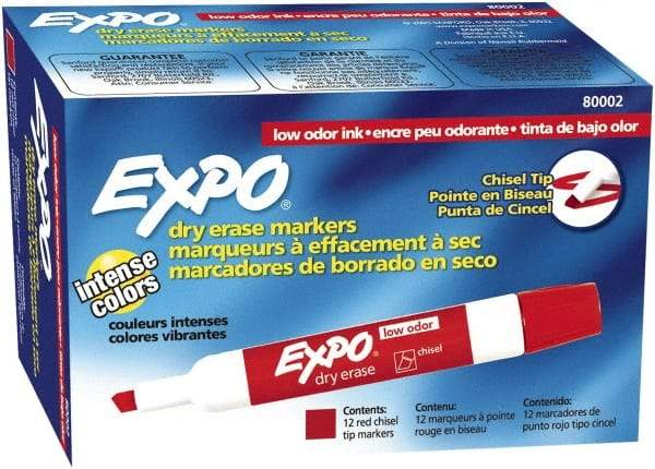 Expo - Red Low Odor Chisel Tip 12 Pack Dry Erase Markers - For Use with Dry Erase Marker Boards - USA Tool & Supply