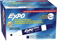 Expo - Blue Low Odor Bullet Tip 12 Pack Dry Erase Markers - For Use with Dry Erase Marker Boards - USA Tool & Supply