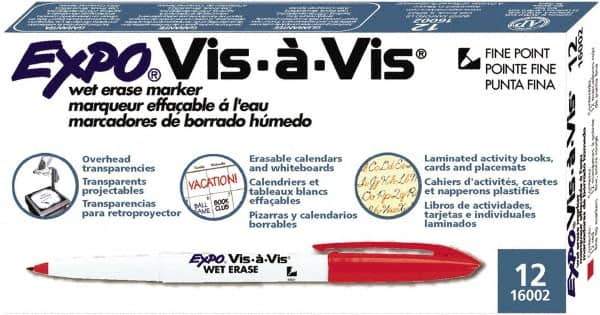 Expo - Red Fine Tip 12 Pack Wet Erase Markers - For Use with Dry Erase Marker Boards - USA Tool & Supply