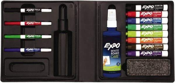 Expo - Assorted Colors, Low Odor 4 Fine Point, 8 Chisel Tip Dry Erase Markers - Includes Cleaning Fluid, For Use with Dry Erase Marker Boards - USA Tool & Supply