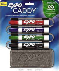 Expo - Red, Black, Blue & Green Low Odor Chisel Tip Markers 4 Pack Dry Erase Markers - Includes Eraser & Caddy Organizer, For Use with Dry Erase Marker Boards - USA Tool & Supply