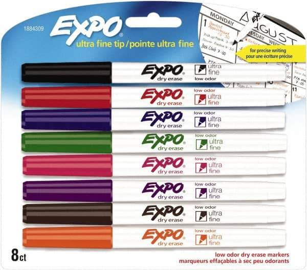 Expo - Black, Blue, Brown, Green, Orange, Pink, Purple & Red Low Odor Ultra Fine Tip 8 Pack Dry Erase Markers - For Use with Dry Erase Marker Boards - USA Tool & Supply