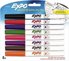Expo - Black, Blue, Brown, Green, Orange, Pink, Purple & Red Low Odor Ultra Fine Tip 8 Pack Dry Erase Markers - For Use with Dry Erase Marker Boards - USA Tool & Supply