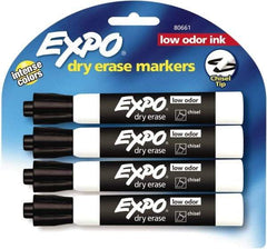 Expo - Black Low Odor Chisel Tip 4 Pack Dry Erase Markers - For Use with Dry Erase Marker Boards - USA Tool & Supply