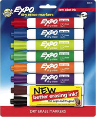 Expo - Black, Blue, Brown, Green, Orange, Pink, Purple & Red Low Odor Chisel Tip 8 Pack Dry Erase Markers - For Use with Dry Erase Marker Boards - USA Tool & Supply