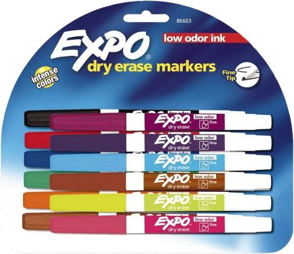 Expo - Aqua, Black, Blue, Brown, Green, Lime, Orange, Pink, Plum, Pumpkin, Purple & Red Low Odor Fine Tip Dry Erase Markers - For Use with Dry Erase Marker Boards - USA Tool & Supply