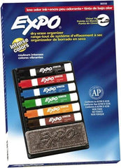 Expo - Black, Blue, Brown, Green, Orange, & Red Low Odor Chisel Tip Markers 6 Pack Dry Erase Markers - Includes Eraser & Organizer, For Use with Dry Erase Marker Boards - USA Tool & Supply