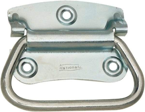National Mfg. - 2-3/4" Wide Plate x 2" High Plate, 2" Bail ID, #0, Steel Chest Handle - #6 Screw, 3.35" Wide x 2.74" High, 0.165" Mounting Hole Diam, Zinc Plated, 4 Holes - USA Tool & Supply