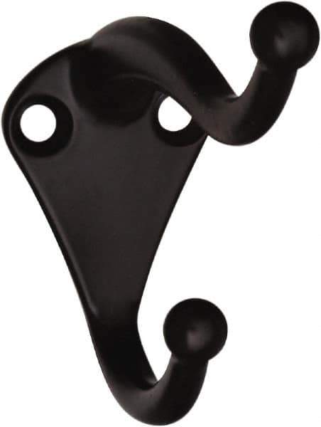 National Mfg. - 1" Wide x 2" High x 0.11" Thick, Double Coat & Hat Hook - 2-3/4" Projection, Oil Rubbed Bronze - USA Tool & Supply