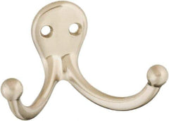 National Mfg. - 2" Wide x 1" High x 0.11" Thick, Double Prong Robe Hook - 1-3/4" Projection, Satin Nickel - USA Tool & Supply