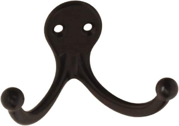 National Mfg. - 2" Wide x 1" High x 0.11" Thick, Double Prong Robe Hook - 1-3/4" Projection, Oil Rubbed Bronze - USA Tool & Supply